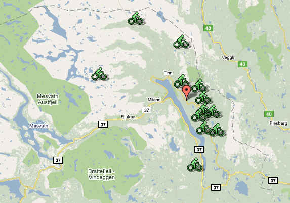 Sykkelkart fra Hovin i Telemark, Norge