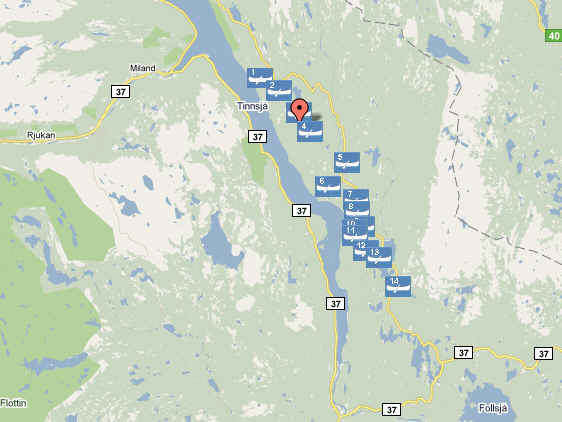 Canoe map around Hovin i Telemark, Norway