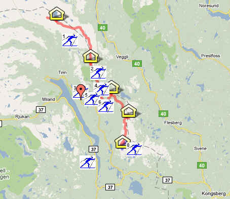 Ski map around Hovin i Telemark, Norway